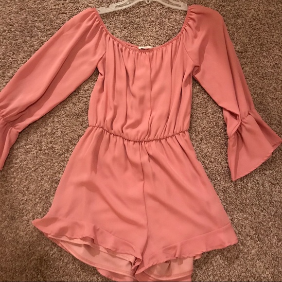 Pink Peach Love off the shoulder romper small - Picture 1 of 6